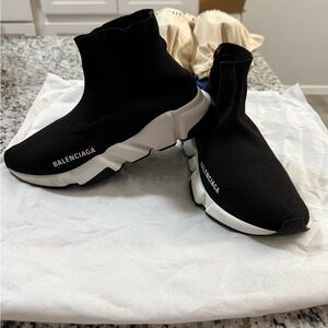 Balenciaga Black Knit Sneakers with White Sole